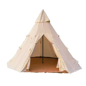 4M * 4M * 3M Indian Tipi Tent Algodão Lona Pyramid Camping Teepee Tent Algodão Oxford Tent Sem Centre Pole Impermeável Pirâmide
