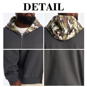 Sweat-shirt à capuche zippé KingSen OEM personnalisé, motif camouflage, coupe oversize, en coton épais doublé polaire, style streetwear décontracté pour homme - Product Image 6