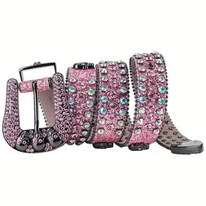 Personalizado Bling tachonado diamante cinturón hombres blanco occidental vaquero cinturones rosa brillante cristal Punk estilo Rhinestone calavera cinturones