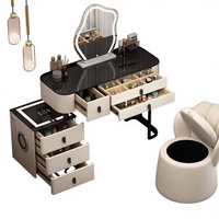 Table de maquillage multifonctionnelle pour chambre à coucher avec miroir, style nordique, en bois massif noir, audio Bluetooth, lumière intégrée, luxe discret
