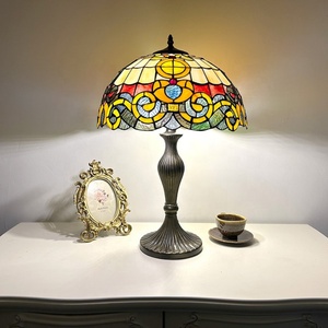 Longhuijing for Style 16 Inch Dome Sunshade Eco-Friendly Flexible Simple Vintage Stained Glass Resin Base LED Adjustable Bedroom - Product Image 3