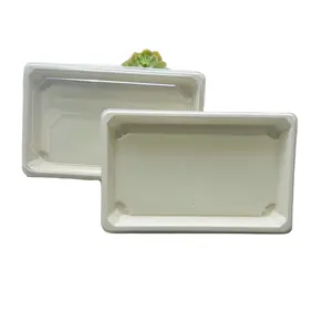 Disposable Biodegradable Rectangular Sugarcane Bagasse Food Packaging Container Sushi Tray 05 box With PET Lid