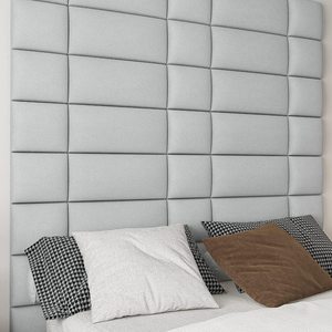 Tête <span class=keywords><strong>de</strong></span> <span class=keywords><strong>lit</strong></span> à peler et coller pour roi, pleine et reine panneaux muraux insonorisés panneau mural 3D rembourré gris rose - Product Image 1