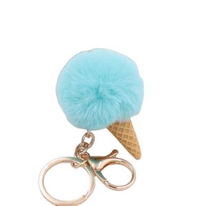 Lindo cono de helado en forma de piel de conejo Rex pompón llavero bolsa de felpa llave colgante ornamento al por mayor encantos peludos - Product Image 1
