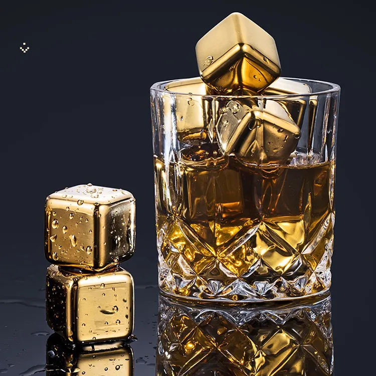 Whiskey Stones Gold Reusable Stainless Steel Ice Cube