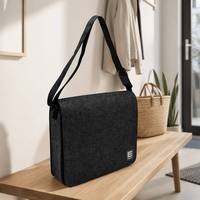 Sac bandoulière messager à rabat en feutre recyclé écologique couleur anthracite, vente en gros, logo personnalisé, direct usine, sac fourre-tout à l'épaule