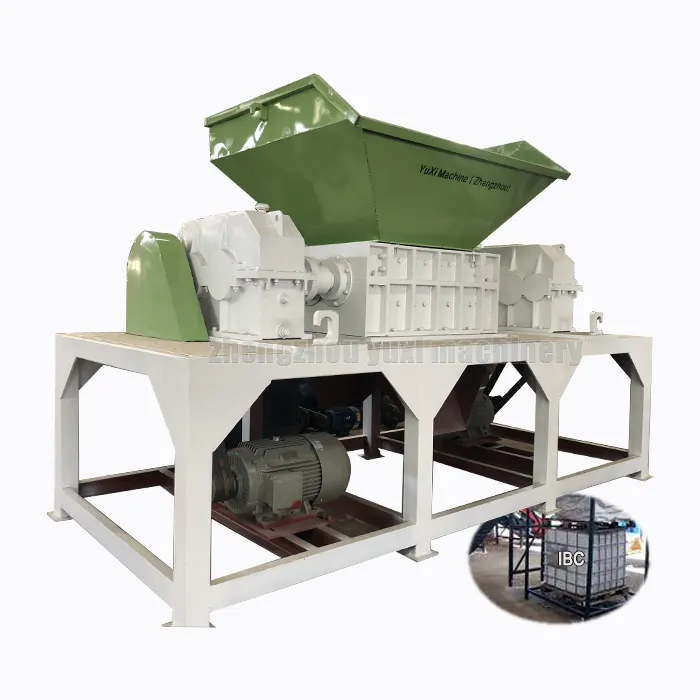 Industriële Dubbele As Plastic Emmer Vat Afval Ibc Container Shredder Recycling Machine Prijs Ibc Tank Shredder