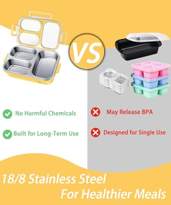 Contenedores de Almuerzo de Acero Inoxidable, Lonchera de Metal con 3 Compartimentos, Loncheras Bento para Adultos, a Prueba de Fugas, Platos para Niños Pequeños - Product Image 4