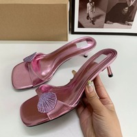 Escarpins Femme «QuiteS» Violet à Bout Carré, Sandales d'Été de Soirée, Talons Moyens à Fleur Diamant, Chaussures de Bureau Ouvertes, Vente Chaude