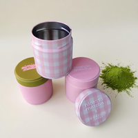 Boîte en fer blanc personnalisée de qualité alimentaire, hermétique, vide, 30g 50g, bleue rose, pour poudre de matcha, café, thé, avec couvercle à vis embossé