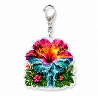 Porte-clés personnalisé en acrylique Hibiscus tropical Coucher de soleil Océan Cadeau Breloque de sac personnalisée Île Accessoire de plage transparent Vente en gros