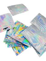 Sacs à fermeture éclair autocollants résistants aux chocs, holographiques, en plastique, pour bijoux, étuis de téléphone, 7,5*10cm, 9*12cm, 10,5*15cm, 12*20cm, 14*20cm