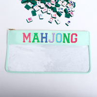 Keymay bricolage broderie personnalisée Chenille lettre Patch pochette à fermeture éclair Mahjong sac de rangement Mahjong tuile sac clair Mahjong sac