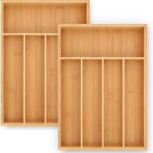 Juego de cubiertos de bambú transfronterizo, caja de almacenamiento poco profunda, organizador de cubiertos con divisores para cubiertos, tenedores y palillos. - Product Image 2