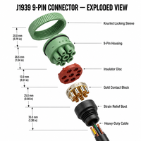 كابل محول مخصص من نوع J1939 ذكر 9 دبابيس إلى أنثى OBD2 16 دبابيس، موصل للتشخيص ونقل البيانات في السيارات، مصنوع من البلاستيك PVC