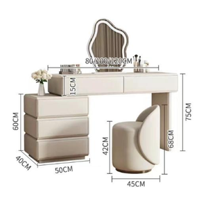 Table de toilette moderne européenne en bois massif, réglable, écologique, multifonctionnelle, avec 5 tiroirs et miroir éclairé, directement de l'usine - Product Image 2