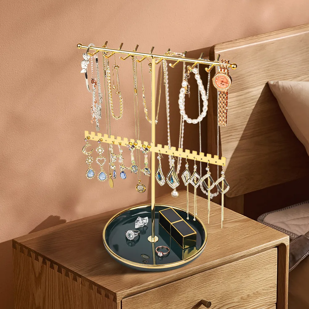 Support de stockage de bijoux en métal de haute qualité présentoir de collier de perles support de bracelet de boucle d'oreille quotidien avec châssis en céramique