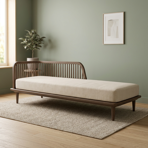 Solid Mindi Wood <b>Sofa</b> <b>Bed</b> Rattan Open Weaving Upholstered Fabric Modern Living Room Home Hotel Furniture - Product Image 4