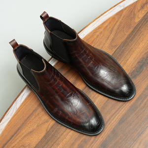 High Quality Brown Ankle Boots <b>Men</b> Moccasins Genuine Leather Washed Retro Styled Goodyear Welted Lace-up Brogues Anti-Slip - Product Image 3