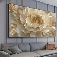 Peonies dorées dans un jardin luxueux, impression artistique sur toile, peinture murale avec cadre flottant pour le salon