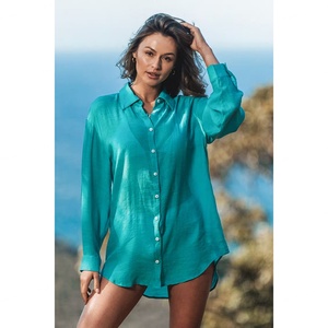 Camiseta de Color Azul Lago, Diseño Nuevo, Cuello con Botones, Estilo Casual, Holgada, para Viajes y Vacaciones - Product Image 5