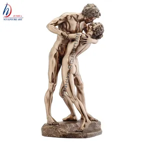 Romantik bronz çıplak heykeli erkek ve kadın öpüşme çift heykelleri
