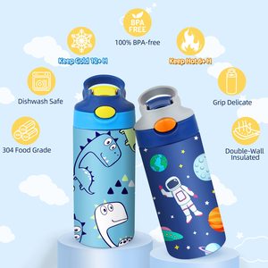 Gourde isotherme en acier inoxydable de 350 ml pour enfants avec couvercle à paille pop-up à un clic et poignée, idéale pour les fêtes - Product Image 3