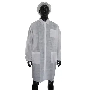 Manteau de visiteur bon marché jetable médical pp non tissé uniforme de manteau de laboratoire de nettoyage pour des médecins d'hôpital