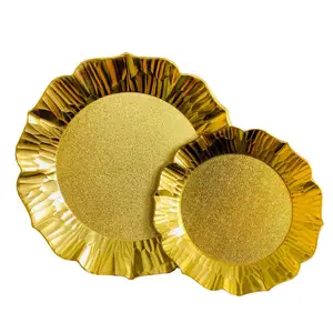 Europe Retro Style Plastic Plate Gold Silver Fruit Plates Flower Eco Friendly Dish for Wedding Party