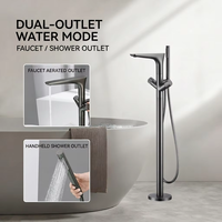 Robinet de baignoire sur pied à double poignée, rond, doré, avec douchette à main, ensemble de douche thermostatique pour salle de bain