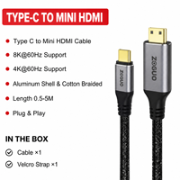 Cable USB C a Mini HDMI 4K60Hz, Cable Adaptador Tipo-C a Mini HDMI, Cable Trenzado con Carcasa de Aluminio para Cámara, Tablet, Monitor