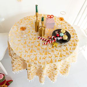 Tovaglia di natale copri tavola rotonda oro timbrante nappa tovaglia di lino tovaglie da pranzo per evento - Product Image 4