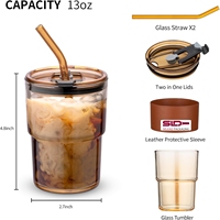 Gobelets en verre de 13 oz avec couvercle et paille, réutilisables pour café glacé, thé, anti-fuite, à paroi épaisse, pour voyage