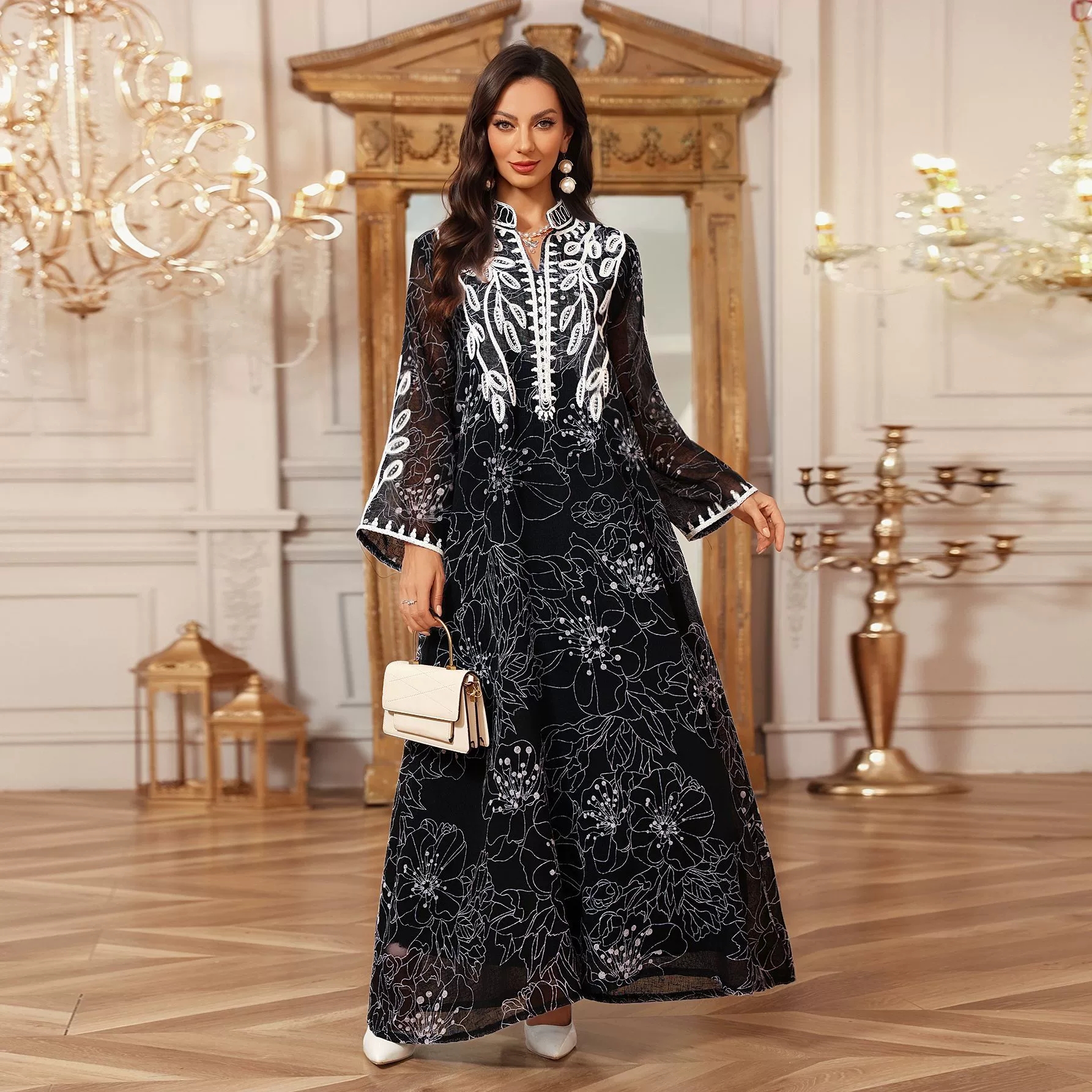 chinese dress ladies Muslim Dress for Women Chiffon Diamond Party Abaya Dresses Arab Long Robe Morocco Dubai Kaftan Vestidos Jalabiya Ramadan Eid main image 0