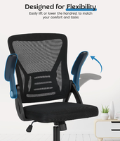 Chaise de bureau ergonomique, chaise de bureau à hauteur réglable avec 90 degrés d'inclinaison °   Accoudoir rabattable, support lombaire et coussin de siège rembourré