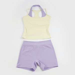 Ensemble trois pièces mode américaine minimaliste colorblock : débardeur dos nageur ajusté à col licou et short de yoga respirant - Product Image 6