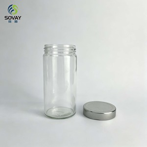 Barattolo in <span class=keywords><strong>Vetro</strong></span> Cilindrico Sottile e Alto da 500ml, con Collo Filettato, Contenitore Trasparente per Alimenti Conservati, Conservazione in Cucina, Supporto per Etichetta Privata - Product Image 1