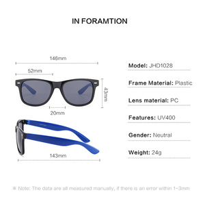 Lunettes de soleil unisexes JHD1028, monture noire en PC, protection UV400, verres de classe 2 pour la protection solaire et les tenues de voyage tendance - Product Image 3