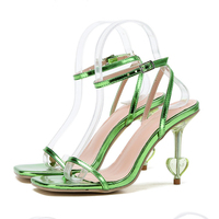 Sandales à talons hauts pour femmes 2023, tendance, rouge rose et vert, avec fermeture à enfiler, sexy, talon fin, respirantes, pour les soirées d'été