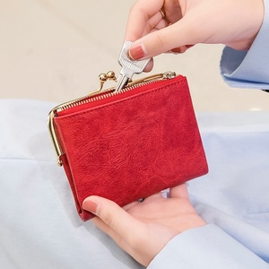 Custom Vintage Anti-Theft Coin <b>Purse</b> Fold Mini PU Leather Women Minimalist Open Wallet Polyester Lining - Product Image 5