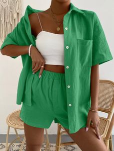 Femmes 2023 printemps chemise à manches longues <span class=keywords><strong>taille</strong></span> haute cordon short <span class=keywords><strong>grande</strong></span> <span class=keywords><strong>taille</strong></span> mode décontracté femmes costume - Product Image 3