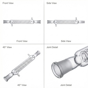 Condensador <span class=keywords><strong>Graham</strong></span> de Vidrio Borosilicato Premium con Tubo Interno Enrollado, Junta Estándar, para Destilación por Reflujo en Química - Product Image 4
