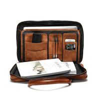 Maletín de Negocios Multifuncional Vintage Personalizado de Fábrica, Maletín de Cuero Genuino Impermeable, Bandolera, Bolsa para Portátil de Trabajo para Hombre, OEM