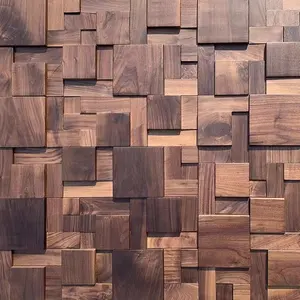 Self Adhesive Solid Wood Mosaic Decorative Wall Black Walnut 3D Wall Panel Log Background Wall Board