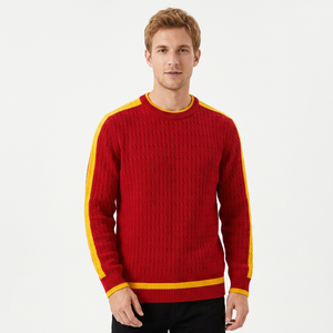 Men's <b>Red</b> <b>Wool</b>/Acrylic Anti-Pilling & Breathable Knitted Pullover Sweater Full Sleeve Winter Wear - Product Image 1