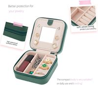 Quadratisches Reise-Schmucketui & Organizer mit Spiegel Reißverschluss Modernes Design Kleine Größe Grüne Farbe Geschenk für Mädchen Frauen