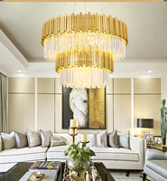 Éclairage moderne Lustre de luxe Intérieur Salon LED Cristal K9 Plafonnier Métal Rond Hôtel Verre Pendentif Lumières
