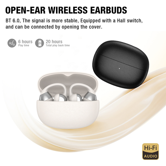 Wireless Clip-on Earbuds JX5 for V6.0 Noise-Canceling LED Indicator IPX-6 Waterproof Touch Control Black Plastic Case