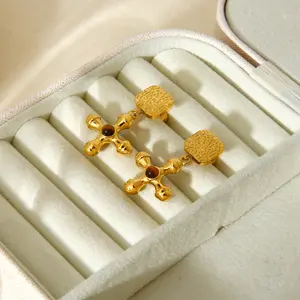 Ins Popular All-match Earrings 18K Gold-plated Stainless Steel Cross Earrings For Women