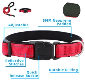 Nuevo conjunto de collar y correa reflectante para perro, collar ajustable de nailon para mascotas con correa de perro de cuerda acolchada de neopreno suave - Product Image 3